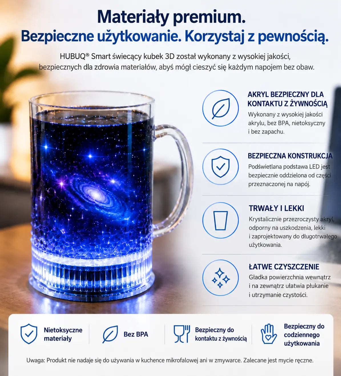 HUBUQ® Inteligentny świecący kubek akrylowy
