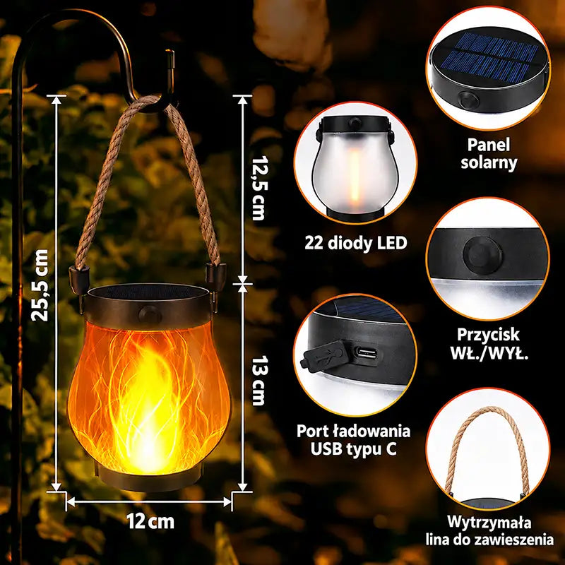 Solarna lampa 🔥  Realistyczny efekt tańczącego płomienia
