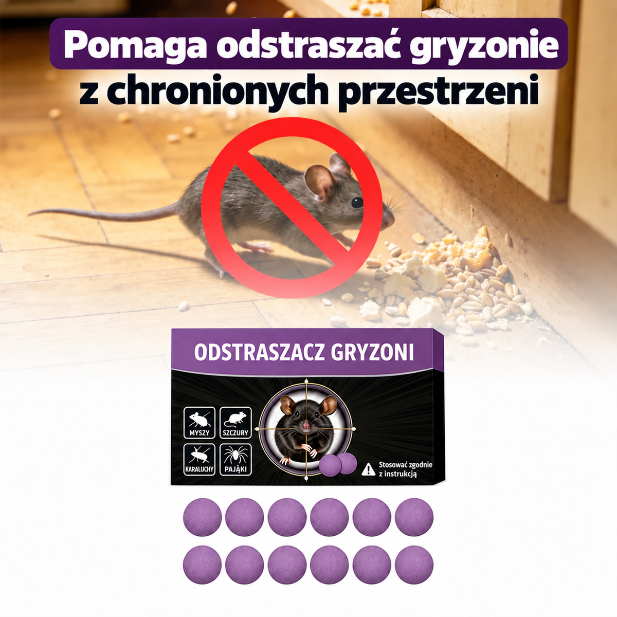 Krążki pomagające odstraszać gryzonie z chronionych przestrzeni