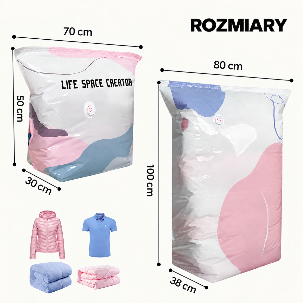 Rozmiary worków próżniowych 70 i 100 cm