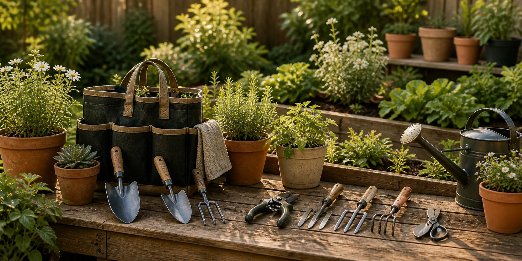 Premium aruvella garden tools on a workbench